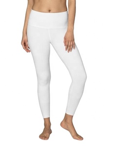Leggings de Yoga Blancos de Cintura Alta para Mujer, Largos, Sin Costuras, de Spandex y Nailon, Cintura Elástica, Color Sólido, Pantalones Deportivos - Product Image 1