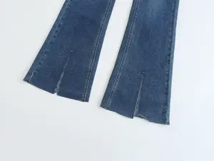 Jeans Azules Personalizados 100% Algodón Lavado, Cintura Media, Corte Recto, Ajuste Regular, Estilo Retro, Casual y Moderno para Mujer - Product Image 5
