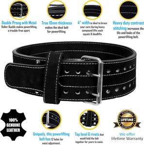 Ceinture de musculation Samroz Sports Sp-5045-01 en daim et cuir à double boucle, 4 pouces de large, 10 mm, protection avancée, légère - Product Image 6