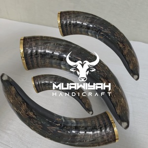 Cuernos de buey Vikingos de la mejor calidad con acabado natural y anillo de latón, estilo vikingo, ecológicos y de cuerno natural. - Product Image 2