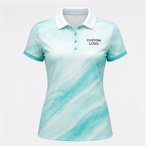 Polo personnalisé pour femme en tissu marbré aquarelle menthe, séchage rapide, respirant, manches courtes, uniforme d'équipe de golf WPS-0779 - Product Image 1