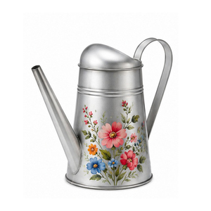 Black Metal Watering Can with Floral <b>Painting</b> and <b>Gold</b> Trim for Gardening - Product Image 4