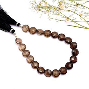 Cuentas facetadas de cuarzo ahumado AAA+ de 10 mm, cuentas briolette en forma de moneda, cuarzo marrón natural, piedra semipreciosa, cuentas elegantes para joyería. - Product Image 5
