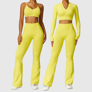 Ensemble de sport 2 pièces sans couture pour femme, séchage rapide, respirant, motif uni, idéal pour le yoga et l'entraînement – Vente en gros - Product Image 3