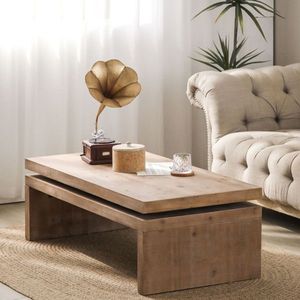 Modern Rustic Wood 47.6\" L X 23.6\" W X 16.3\" H Rectangular Coffee Table with Floating Top Design for Living Room Center - Product Image 3