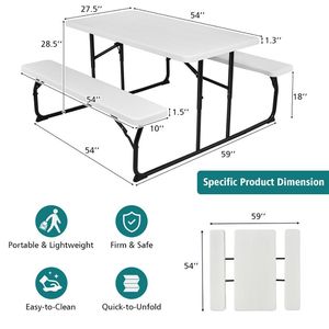 Conjunto de Mesa y Bancos Plegables para Picnic con Textura Similar a la Madera para Uso en Interiores y Exteriores - Product Image 5
