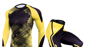 Ensemble de vêtements de sport pour homme, noir et jaune, compression, manches longues, pantalon long, séchage rapide, imprimé par sublimation, tenue d'entraînement fitness - Product Image 3