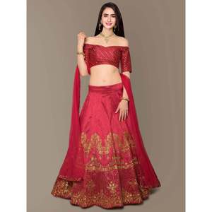 <b>Red</b> Embroidered <b>Silk</b> Party Wear Lehenga Choli for Evening Dresses - Product Image 4