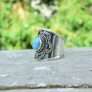 Bague en pierre précieuse Larimar naturelle, argent 925, faite à la main, cadeau unique - Product Image 3