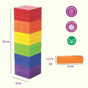Jeu de construction en blocs de bois colorés, tour à empiler, puzzle arc-en-ciel pour enfants - Product Image 4