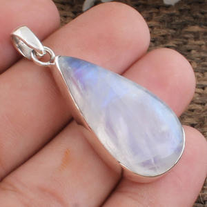 Collar de plata de ley 925 chapado en platino con colgante de piedra lunar arcoíris natural con engaste de bisel vintage, gema de fuego azul, hecho a mano - Product Image 6