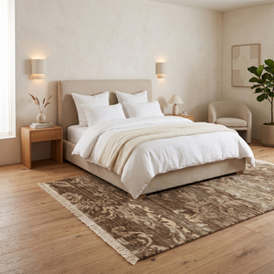 DECORDEC Ivory Rust <b>Red</b> <b>Wool</b> Eco Friendly Non-Slip Hand Tufted Geometric Micro Pattern Rug Repeating Linear Motif Area Carpet - Product Image 3