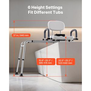 Chaise de douche coulissante pivotante 400 lb avec siège pivotant, banc de transfert pour baignoire, accoudoirs pivotants et dossier réglable pour utilisateurs de baignoire - Product Image 4