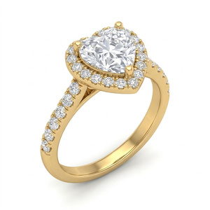 Bague de fiançailles en or 14 carats plaqué or 18 carats avec diamant taille cœur et halo, certifiée IGI, diamant de laboratoire, pour femme, pour mariage et anniversaire - Product Image 2