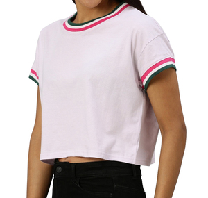 T-shirt court gris pour femme, col rond, manches courtes, couleur unie, coupe décontractée, tricot en coton, printemps été - Product Image 2