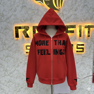 เสื้อฮู้ดซิปแบบหนาพิเศษทรงโอเวอร์ไซส์สำหรับผู้ชายและผู้หญิง แต่งขอบดิบ ปักลายเพชร ผ้าฟลีซ รับผลิตแบบ OEM ODM - Product Image 5