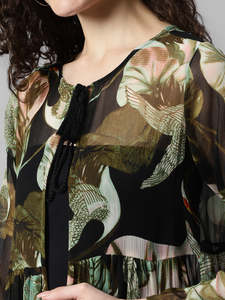 Shrug en Georgette à nouer pour femme, manches 3/4, longueur mollet, coupe décontractée, style western, pièce unique, pour tenue décontractée, universitaire ou de bureau - Product Image 2