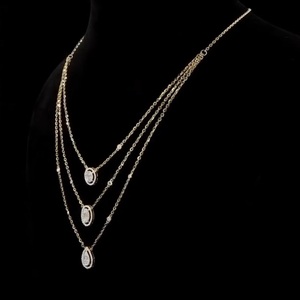 Collier à plusieurs rangs avec pendentif en diamant, collier à chaîne multi-couches pour femmes, cadeau de fiançailles ou d'anniversaire, certifié IGI, or massif 14 carats - Product Image 2