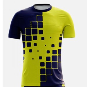 Conjunto de Uniforme Deportivo Personalizado para Hombre, Camiseta de Fútbol Amarilla y Azul Marino con Diseño Geométrico, Manga Corta, Cuello Redondo, Poliéster que Absorbe la Humedad - Product Image 4