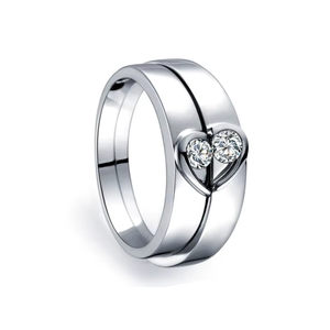 Natural Round Brilliant Diamond Heart Couple Band <b>Ring</b> | White Gold Pave Setting Engagement Wedding Promise Anniversary <b>Ring</b> - Product Image 2