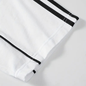 Men's <b>White</b> Short Sleeve T-<b>Shirt</b> O-Neck Oversized Fit Knitted Cotton Casual Style With <b>Black</b> <b>Stripes</b> On Sleeves T-<b>Shirt</b> - Product Image 5