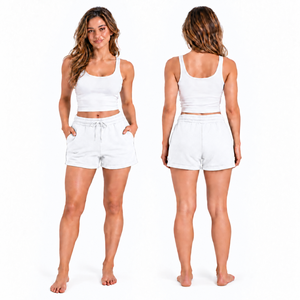 Shorts Blancos de Algodón para Mujer, Cintura Media, Cierre Elástico, Tejido Casual, Corte Regular, Transpirables, Color Sólido - Product Image 1