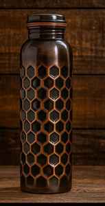 Copper Water <b>Bottle</b> With Honeycomb Pattern Vintage Design Portable Travel Drinkware Lids Included design print pattern Direct - Product Image 4