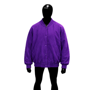 Blouson universitaire en laine violette pour homme, blouson bomber surdimensionné personnalisé avec fermeture à boutons-pression, col, poignets et ourlet côtelés, vente en gros - Product Image 1