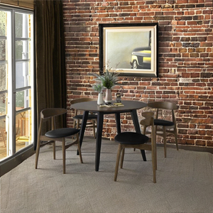 Dining Chair Cocoa Finish Malaysian <b>Oak</b> <b>Frame</b> Espresso Vinyl Upholstered Seat Mid Century Modern Rustic Style Furniture Backrest - Product Image 1