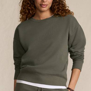 Sudadera de Mujer Verde Oliva con Cuello Redondo, Manga Larga, Corte Regular, Tejido de Felpa, para Otoño, Color Sólido, Diseño Transpirable - Product Image 2