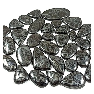 Cabujón de Ágata Psilomelana Negra y Plateada, Gema Natural Pulida de Formas Mixtas para Joyería - Product Image 4