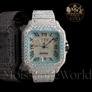 นาฬิกาข้อมือผู้ชาย Moissanite World Luxury Iced Out ตัวเรือนสแตนเลสทรงสี่เหลี่ยมผืนผ้า สายขนาด 20 มม. ตัวล็อคแบบพับ ระบบอนาล็อก ควอตซ์ - Product Image 4