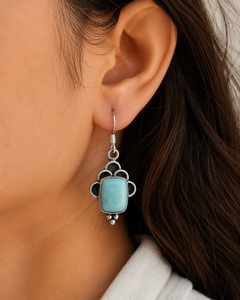 Natural Turquoise 925 Sterling Silver <b>Hook</b> <b>Earrings</b> Handmade Boho Gemstone Dangle <b>Earrings</b> - Product Image 2