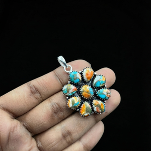Natural Spiny Oyster <b>Turquoise</b> Gemstone Pendant Orthodox Vintage Pear Cut 925 Sterling Silver Engagement Unisex Charm Necklace - Product Image 3