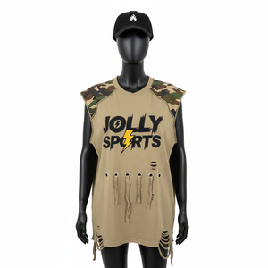 Camiseta sin mangas para mujer, de algodón premium, con paneles de punto, estampado gráfico desgastado, logotipo personalizado, camisetas de algodón sin mangas para mujer - Product Image 1