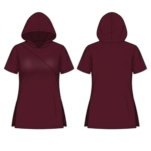 Women's Curve Flattering Hooded <b>Top</b> Asymmetric Seam Short Sleeve Custom Logo - Product Image 2