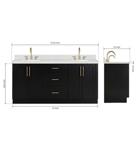 Meuble de salle de bain Zacchaeus 72 pouces à double vasque, directement de l'usine, 7 options de finition, vente en gros, usine du Vietnam - Product Image 2