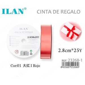 Ruban cadeau ILAN 2,8 cm x 25 m en satin rouge pour emballage - Product Image 3