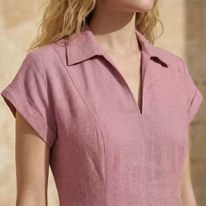Robe midi trapèze rose en coton et lin pour femme, avec empiècements, en tissu léger, style moderne, coupe confortable pour le quotidien - Product Image 5