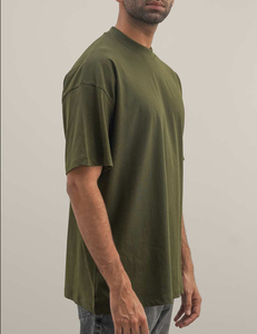 T-shirt vert olive 2026 à col rond et manches courtes, couleur unie, 100 % coton jersey, coupe décontractée pour homme, personnalisable avec logo - Product Image 3