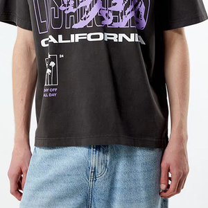 T-shirt noir surdimensionné pour homme avec imprimé Los Angeles California violet, manches courtes, col rond, style streetwear, en coton - Product Image 4