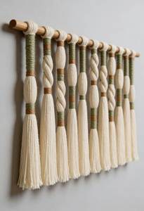 Décoration murale en perles de bois et pompons, style bohème, macramé fait main, décoration murale de style farmhouse pour salon, chambre, maison - Product Image 3