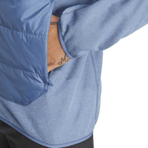 Veste à capuche hybride zippée slim fit pour homme, idéale pour l'automne, avec rembourrage en duvet sur le devant et manches en polaire rembourrées à l'arrière. - Product Image 3