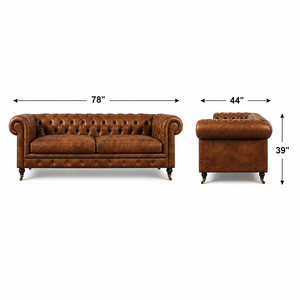 Chesterfield Genuine Leather <b>Sofa</b> Three Seat Tufted Back Rolled Arms Wood Legs Living Room Furniture Leather <b>Sofa</b> - Product Image 2