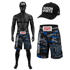 กางเกง MMA พรีเมียม 260 GSM โพลีเอสเตอร์ผสมสแปนเด็กซ์ สีเขียวมะกอก ดีไซน์แผงสีดำ พิมพ์ลายแบบ Sublimation พร้อมโลโก้สั่งทำ - Product Image 6
