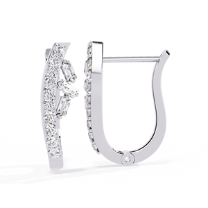 Boucles d'oreilles créoles en or blanc avec diamants ovales de laboratoire, style français, pour mariage ou cadeau - Product Image 1