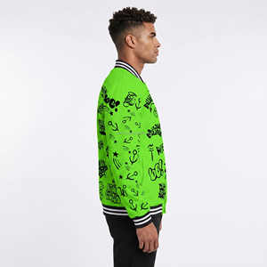 Cotton Fleece Casual Winter Stand Collar Neon Green <b>Varsity</b> <b>Jacket</b> Custom Screen Print for Men and Women - Product Image 4