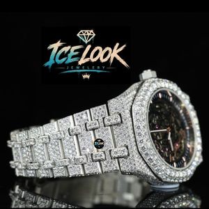 นาฬิกาข้อมือผู้ชาย Ice Look ระบบควอตซ์อัตโนมัติ ตัวเรือนสแตนเลส หน้าปัดคริสตัลแซฟไฟร์ ขอบตัวเรือนประดับเพชร ดีไซน์หรูหรา พร้อมฟังก์ชั่นสำรองพลังงาน - Product Image 2