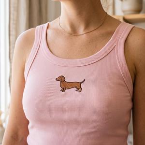 Embroidery Dog Pattern Pink Cotton Ribbed Camisole <b>Women</b> Sleeveless Summer Vest Base Layer <b>Undershirt</b> Casual Clothing - Product Image 1