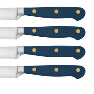 Ensemble de 4 couteaux à steak classiques avec des lames en acier inoxydable non dentelées et des manches noirs confortables pour la salle à manger à domicile - Product Image 6